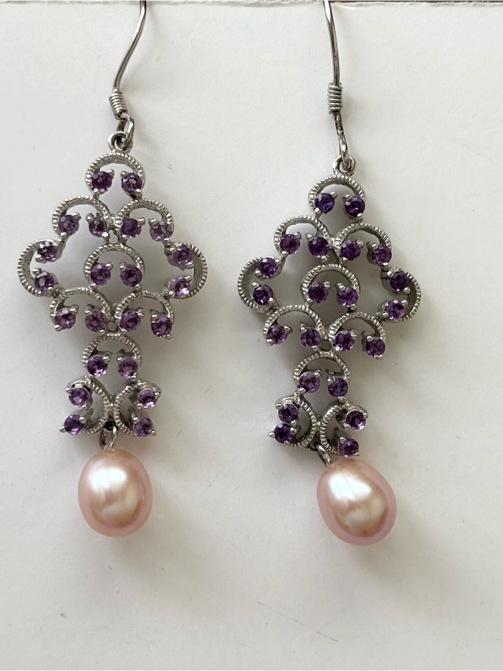 Tiffany & Co. IRIDESSE Sterling Silver Amethyst Freshwater Pearl Drop Earrings